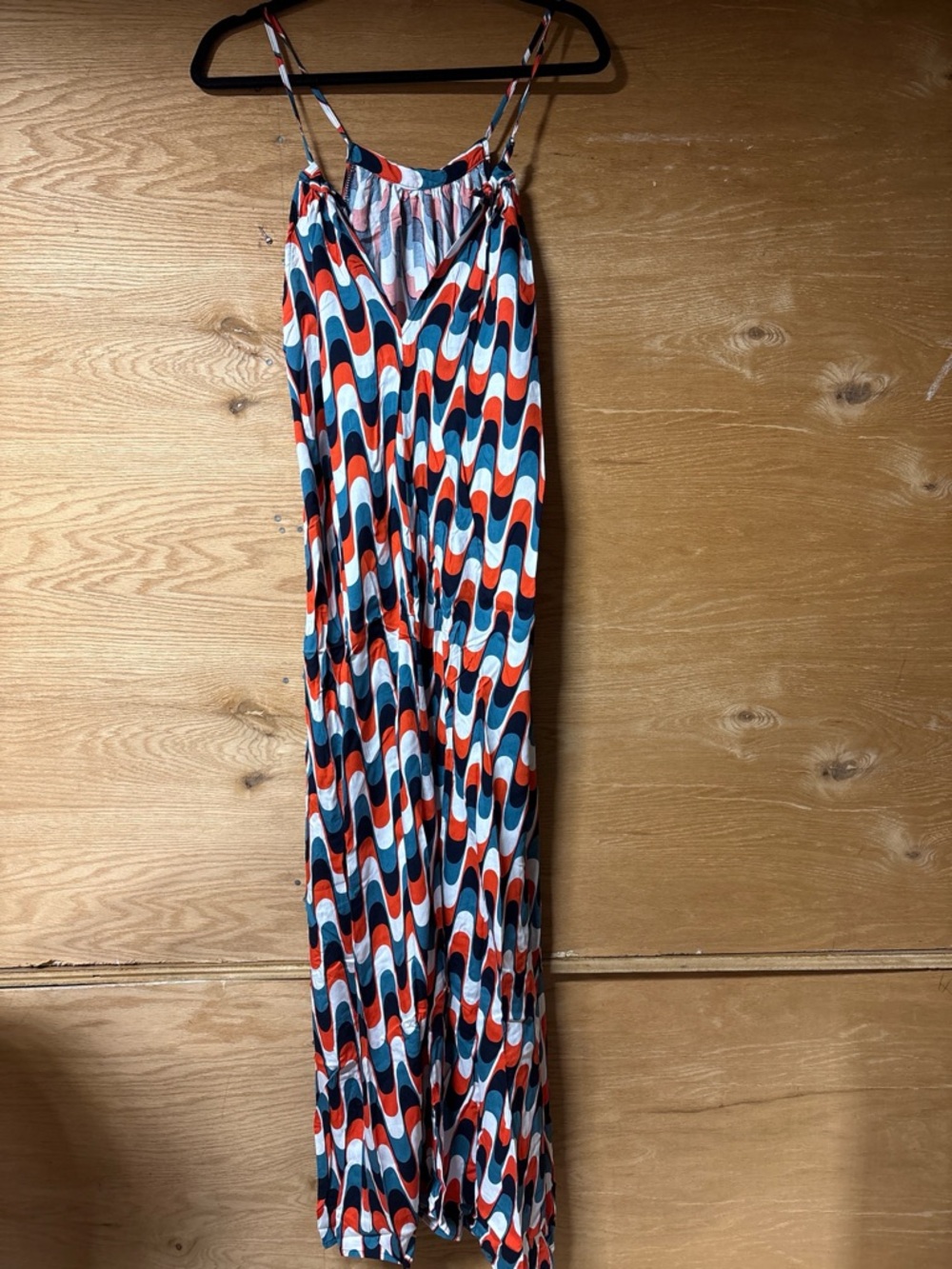 Women’s Red, Blue & White Wave-Print Maxi Dress